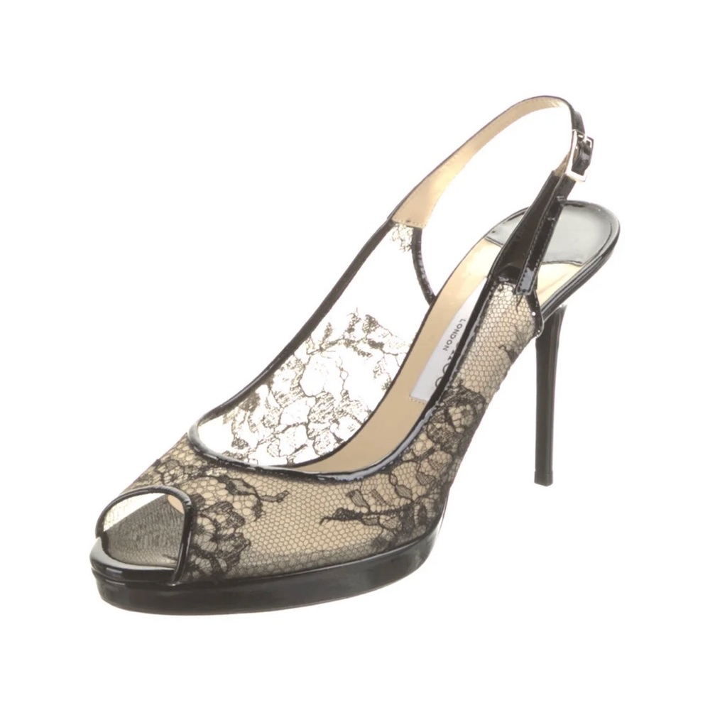Jimmy Choo black lace slingback heels